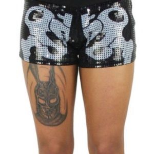 Too Fast Couture Sequin Skull Crossbones Boyshorts Shorts S
